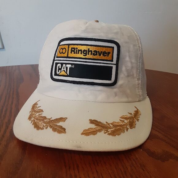 Vtg Caterpillar Trucker Hat Snap Back White CAT Adjustable One Size Read - Picture 1 of 10